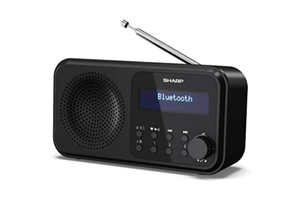 Sharp SHARP DR-P420(BK) Tokyo bärbar digital radio – Bluetooth 5.0, DAB+/FM, kompakt, USB-/batteridrift, dubbelt larm, 40 minnesplatser, 3,5 mm hörlursuttag – midnattssvart