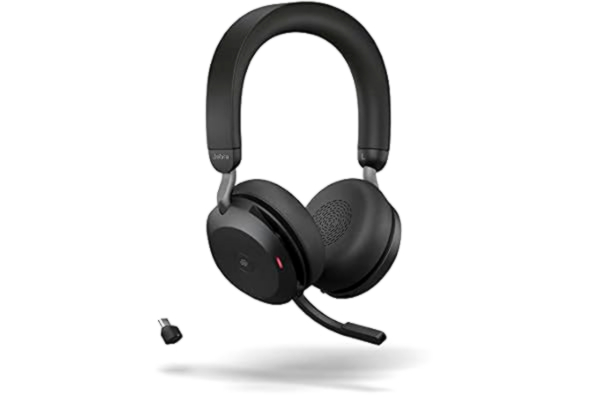 Jabra  Evolve2 75 trådlöst PC-headset med 8 mikrofoner - stereohörlurar med dubbelt skum och justerbar avancerad aktiv bullerdämpning, bluetooth-adapter med USB-C- och MS Teams-kompatibilitet - svart