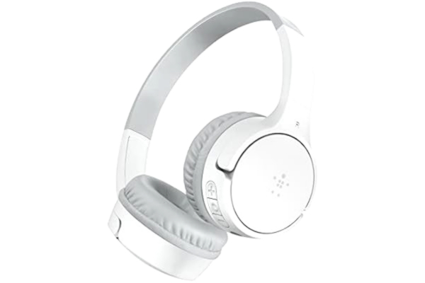 Belkin  SoundForm Kids trådlösa hörlurar med inbyggd mikrofon, utanpåliggande headset för onlineutbildning av flickor och pojkar, skola, resekompatibel med iPhone, iPad, Galaxy och fler - Vit