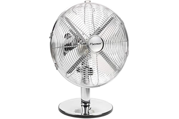 Bestron  Ventilateur de Table Mobile Ø 35Cm, Ventilateur Design avec 3 Niveaux de Vitesse & Fonction Oscillation 75°, Hauteur : 35 Cm, 35 Watts, Dft35Ch, Couleur: Chrome