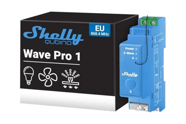 Shelly  Qubino Wave Pro 1 – Z-Wave-strömbrytare för DIN-skena, 1 kanal (16 A), Torrkontakt, För belysningsstyrning & automation, Z-Wave-gateway krävs