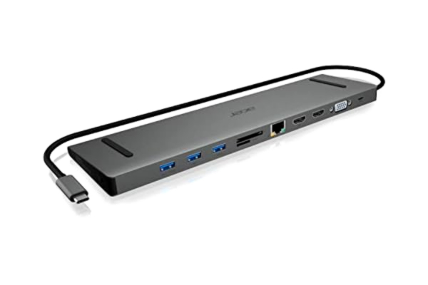 Acer  USB Type-C Dock (USB Type-C till 3 x USB 3.0, 2 x HDMI, USB Type-C PD, VGA, RJ45, SD och micro SD) grå
