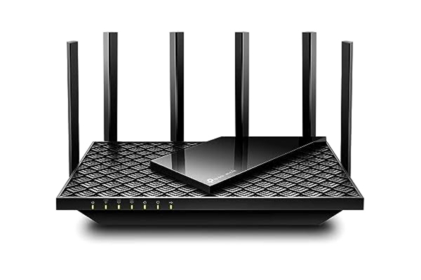 TP-Link  Archer AXE75 Wi-Fi 6E WLAN-router (5 400 Mbps Tri-Band, 4 × Gigabit LAN-portar, 1 × USB 3.0-port, WPA3, HomeCare, kompatibel med Alexa, Tether app), svart