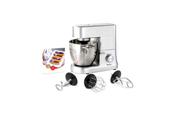 Moulinex  QA810D Masterchef Grote kneedmachine, 1500 W, 6,7 liter, 80 decibel, keukenmachine van roestvrij staal met 8 snelheden, pizzakneedmachine, brood en snoepmachine, grijs