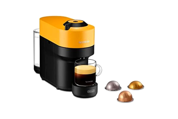 Nespresso De'Longhi Nespresso Vertuo Pop ENV90.Y, Automatisk Kaffebryggare för Kapslar, Kapselmaskin, 4 Koppstorlekar, Centrifusionsteknik, Välkomstset Ingår, 1350W, Mango Yellow