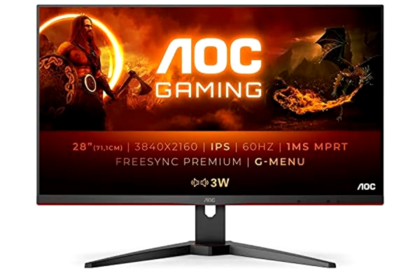AOC  Gaming U28G2AE - 28 Inch 4K UHD Monitor, 60Hz, 1ms MPRT, IPS, AMD FreeSync, Speakers, Game Modes (3840 x 2160, 300 cd/m², HDMI 2.0/DP1.2)