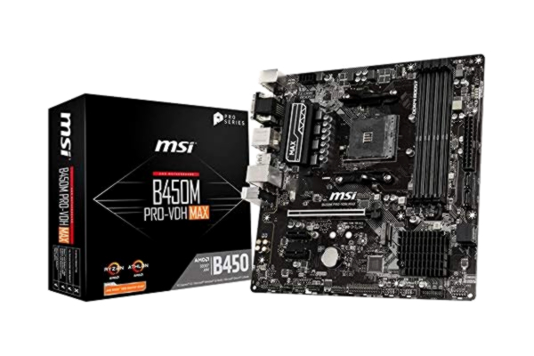 MSI  B450M PRO-VDH MAX moderkort mATX, AM4, DDR4, LAN, USB 3.2 Gen1, M.2, VGA, DVI-D, HDMI, AMD RYZEN 1:a, 2:a och 3:e generationens redo