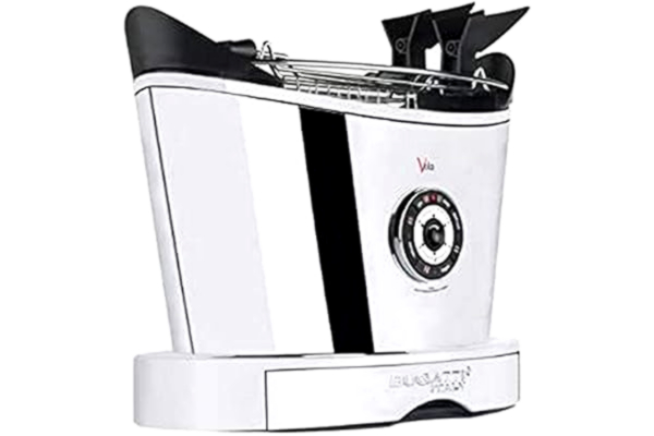 Casa Bugatti BUGATTI, Volo, Grille-Pain Électrique, 4 Fonctions, 6 Niveaux de Grillage, Design Innovant, Corps en Acier Inoxydable, Puissance 930 W (Chrome)