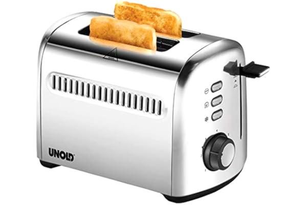 Unold  38326 dubbel brödrost 2 skivor brödrost retro rostfritt stål med 4 funktioner och brödfäste, 790–950 watt