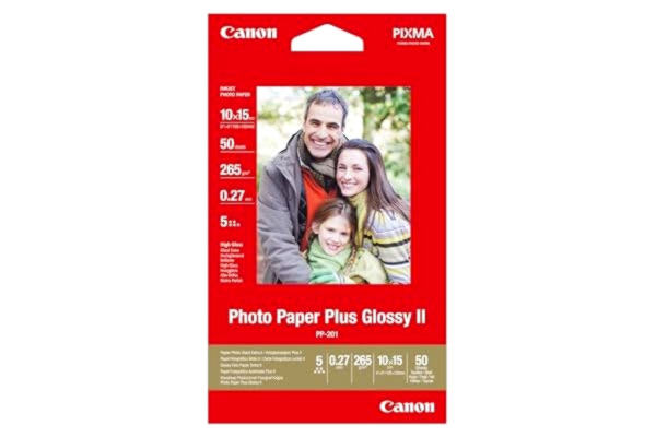 Canon  PP-201 Plus II Photo Paper, Glossy, 265 g/m2, 10 x 15 cm (4 x 6in), 50 Sheets - 2311B003