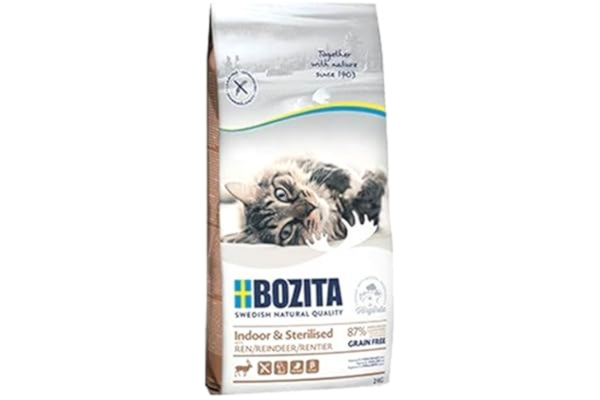 Bozita BOZITA Inomhus och steriliserad spannmålsfri med ren – torrfoder för vuxna, huvudsakligen inomhuslevande katter, 2 kg