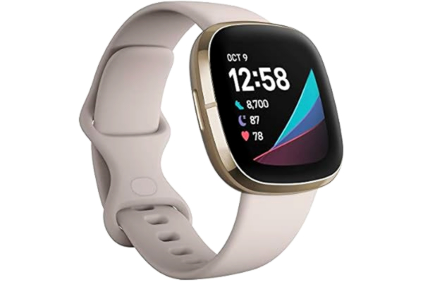 Fitbit  Sense Advanced Smartwatch with Tools for Heart Health, Stress Management & Skin Temperature Trends, Lunar White/ Soft Gold Stainless Steel