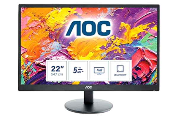 AOC  E2270SWHN - 22 Inch FHD Monitor, 60Hz, TN, 5ms, Vesa 100 x 100, Tilt, Multimedia monitor (1920 x 1080 @ 60Hz, TN, 5ms, HDMI/VGA)