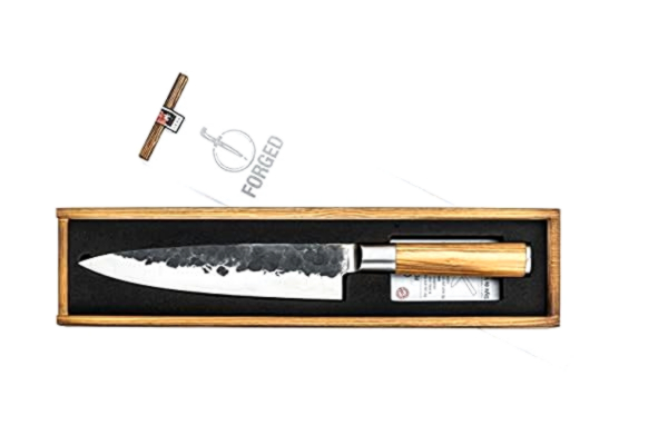 Forged Smidd Olive kockkniv 20 cm, handgjord, i trälåda