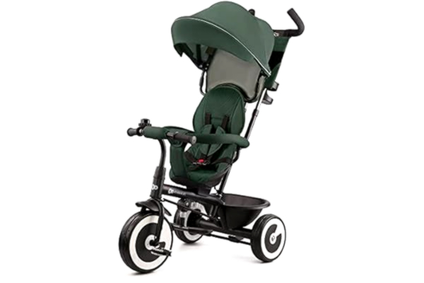 KinderKraft Kinderkraft Trehjuling ASTON, Babycykel, Barnets Första Cykel, Barnvagn, Frihjulsfunktion, Med Sufflett, Med Tillbehör, Fotstöd, Tillbehör, Väska, Mugghållare, Från 9 Månader Till 5 År, Grön