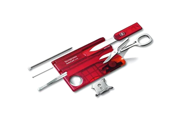 Victorinox  fickkniv Swiss Card Lite (13 funktioner, LED-ljus, lupp, sax, stift) röd, transparent