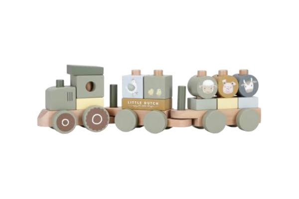 Little Dutch  7154 FSC trätraktor järnväg med plug-in grön – Little Farm