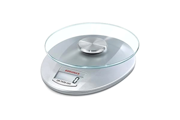 Soehnle  Roma digital köksvåg, glas digital matvåg, silverfärg elektriska köksvågar som väger till 5 kg kapacitet, elektriska köksvågar med lättvårdad vägningsplatta