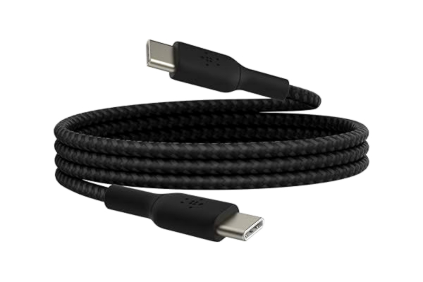 Belkin  flätad snabbladdningskabel USB-C till USB-C för iPhone 15, Samsung Galaxy S24, S23, Note 20, Pixel 7, iPad Pro, Mini, Nintendo Switch, USB Type-C snabbladdningskabel, 1 m - Svart