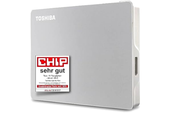 Toshiba  2TB Canvio Flex Portable External Hard Drive for Mac, Windows PC and Tablet use, compatible with most USB-C and USB-A devices, Silver (HDTX120ESCAA)