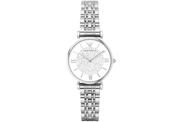 Emporio Armani  damklocka tvåvisarklocka i rostfritt stål, 32 mm boettstorlek, silver, One Size, Armband