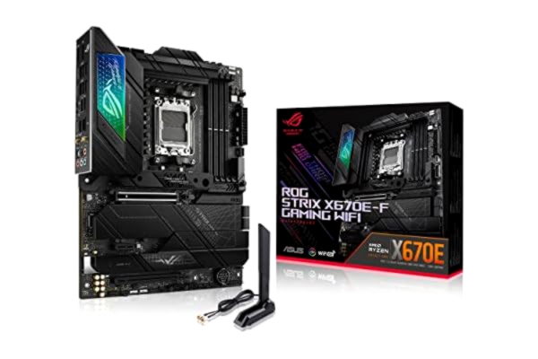 Asus ASUS ROG Strix X670E-F Gaming WiFi AMD Ryzen AM5 ATX moderkort, 16 + 2 effektsteg, DDR5-stöd, fyra M.2-kortplatser med kylflänsar, USB 3.2 Gen 2x2, PCIe 5.0, WiFi 6E, AI kylning II och Aura Sync