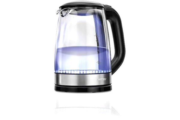 MPM  MCZ-78 Bouilloire Électrique, Capacité 1,7 L, Intérieur Éclairé, sans Fil, Verre sans BPA, Arrêt Automatique, 2200W, Acier Inoxydable, 1.7 liters