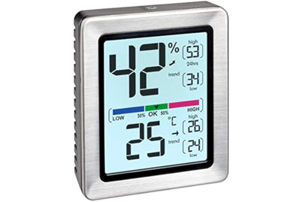 TFA  Dostmann digital termo-hygrometer EXACTO, 30.5047.54, med ram i rostfritt stål, silver, termohygrometer