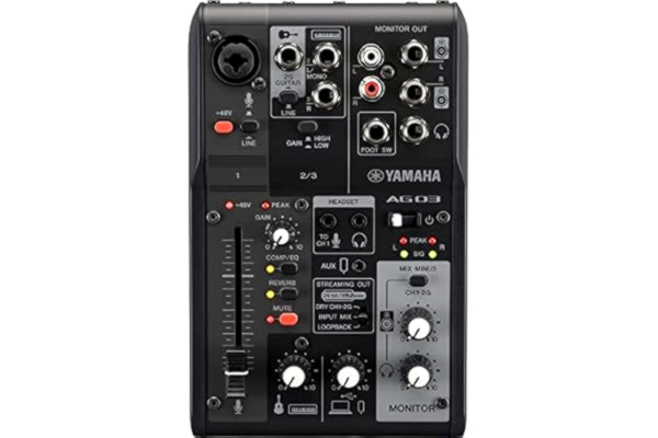 Yamaha  AG03MK2 3-kanals Live Streaming Mixer med USB-ljudgränssnitt, för Windows, Mac, iOS och Android, vit