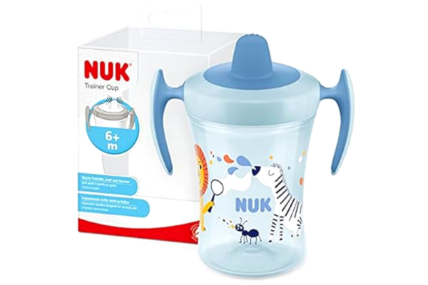 Nuk NUK Trainer Cup pipmugg | Läckagesäker mjuk drickpip | Från 6 månader | BPA-fri | 230 ml | zebra (blå)