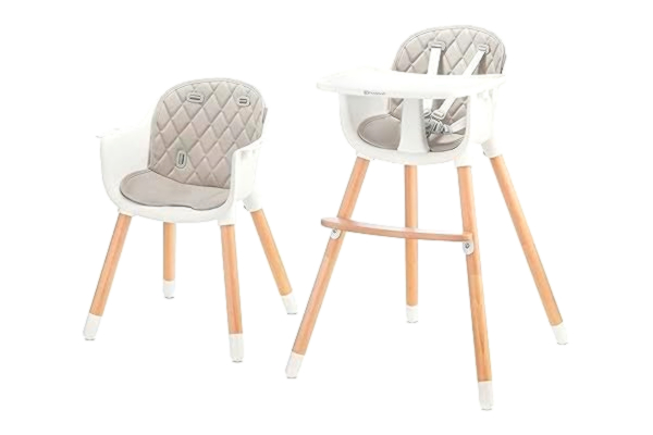 KinderKraft Kinderkraft Hög barnstol SIENNA 2-i-1, hög barnmatstol, barnstol, kombistol, träben, 5-punktssele, fotstöd, avtagbar bricka, halkfria fötter, från 6 månader till 4 år, grå