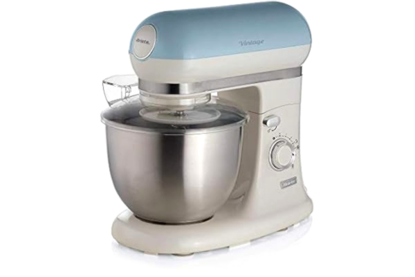 Ariete  Vintage 8805 Stand Mixer, 1200W, 5.5 Litre Stainless Steel Bowl, Planetary Motion, 7 Speeds + Pulse, Anti Splash Cover, Blue