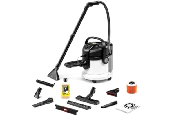 Kärcher  SE 4 Plus Textilvårdsmaskin (mycket flexibel 2-i-1 slang) Arbetsradie 8 m, 1000 W, Färsk-/smutsvattentank 4 L, Vit, rengöringsmedel och extra tillbehör