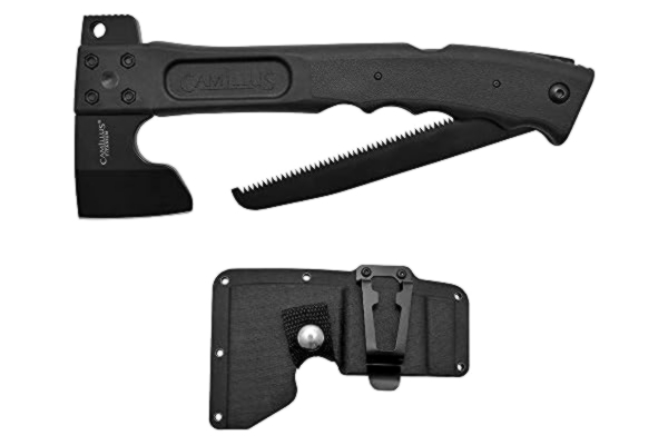 Camillus  CAMTRAX 3-in-1 Hatchet, Saw and Hammer, with Molded Sheath, 2.75" / 7 cm Titanium Bonded 3Cr13 Blade, GFN Handle, Black, 12" / 30.5 cm