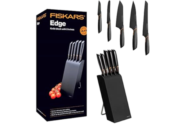 Fiskars  Edge knivblok med 5 knive sort