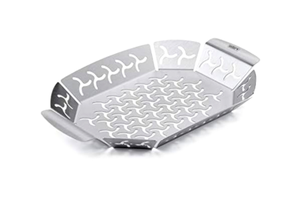 Weber  Premium Grillkorg - Liten (27 x 19 cm), Värmebeständig & diskmaskinssäker BBQ-grillskål i rostfritt stål, Idealisk för tillbehör (kött, grönsaker), passar alla grilltyper - Silver (6677)