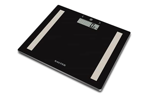 Salter ® 9113 BK3R Pèse Personne Impédancemètre Analyseur, Balance Numérique Compact en Verre, Mesure Poids Graisse Corporelle/Eau et IMC, Mode Athlète, Capacité Max. 150KG, Facile À Lire, Noir