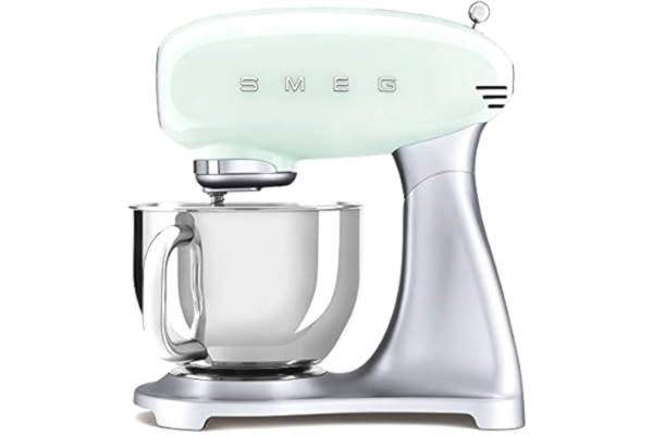 SMEG Smeg SMF02PGUK Stand Mixer 50’s Retro Style with 10 Variable Speeds, Stainless Steel Bowl, Safety Lock when Mixing, Includes Wire Whisk, Flat Beater, Dough Hook, 4.8 Litre, 800 W, Pastel Green
