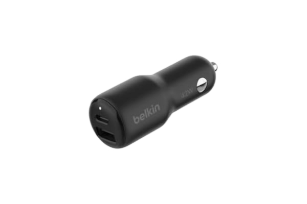 Belkin  BoostCharge dubbel billaddare 42 W, Fast Charge USB-C 30 W PPS och 12 W USB-A portar för Apple iPhone 16, 16 Pro, 16 Pro Max, iPhone 15- och 14-serien, Samsung Galaxy S24, m.fl. - Svart