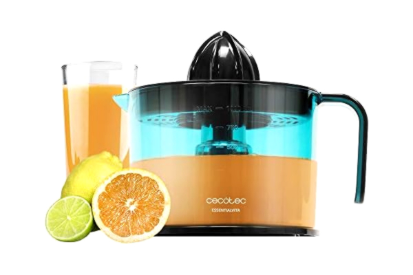 Cecotec  Presse-agrumes électrique EssentialVita Adjust Black. Puissance de 40W, Filtre régulateur de pulpe ajustable, deux cônes démontables de différentes tailles, nettoyage au lave-vaisselle
