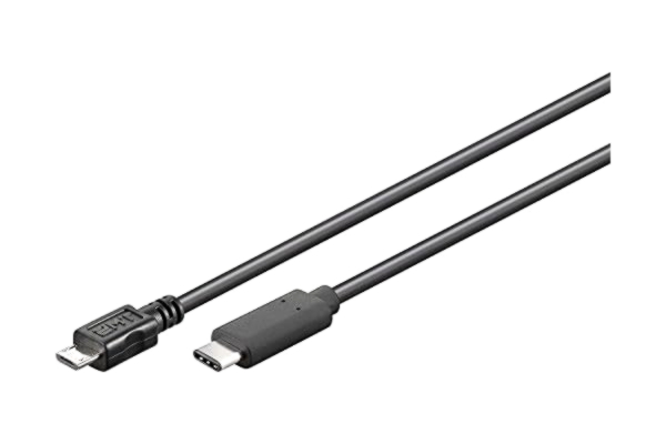 Goobay  67895 USB-C till mikro USB B mobiltelefonkabel/mikro USB 2.0 typ B kontakt/480 Mbits adapterkabel 2,5 watt/kopparledare/svart/0,2 meter