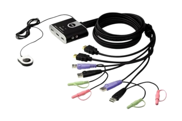 Aten ATEN KVM-switch, 1 konsol styr 2 datorer, HDMI, USB och ljud, 1920x1200, 1,2m