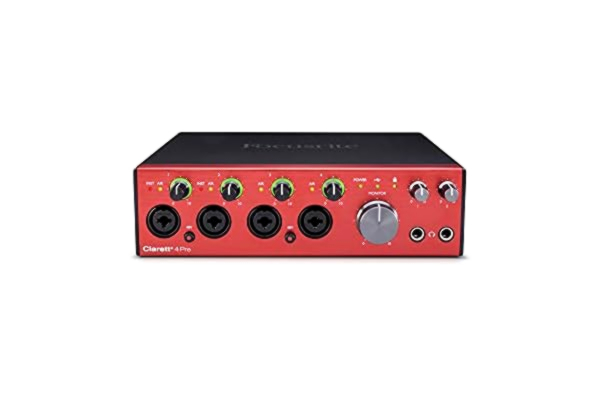 Focusrite  Clarett+ 4Pre USB-ljudgränssnitt av studiokvalitet för musikskapare – fyra mikrofonförförstärkare med lågt brus och låg distorsion som ger verklighetstroget ljud