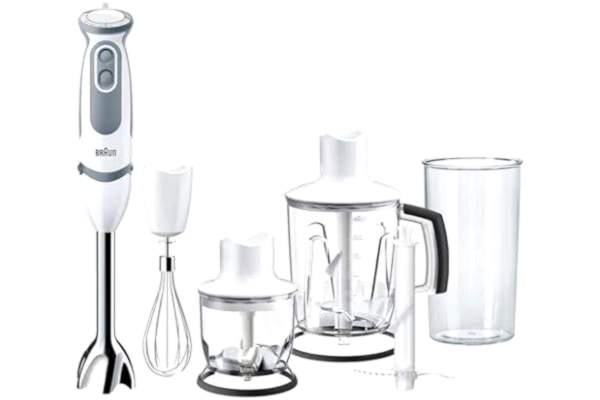 Braun  Minipimer 5245WH - Stavmixer, 1000 W, 21 Hastigheter och Turbofunktion, SplashControl-teknik, Powerbell Plus, Easy-Click, Inkluderar 600 ml Måttbägare, Vit