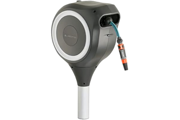 Gardena  slangvinda för trädgården RollUp M (vit) 20 m: Svängbar slangvinda, integrerad slangstyrning, inkl. 20 m Gardena kvalitetsslang, monteringsspett och monteringsstöd (18616-20)