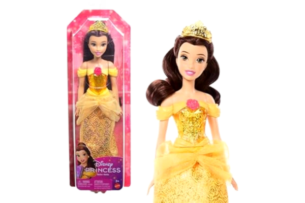 Disney Mattel Disney Princess-leksaker, ställbar Belle-modedocka med glittrande kläder och accessoarer inspirerade av Disneyfilmen, presenter till barn HLW11