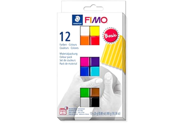 Staedtler STAEDTLER ofenhärtende Modelliermasse FIMO, 12 x 25g Blöcke in sortierten Farben, besonders geschmeidig und höchst formstabil, für filigrane Ergebnisse, 8023 C12-1