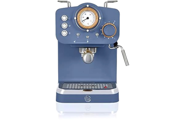 Swan  Nordic Espresso Machine, Blue, 15 Bars of Pressure, Milk Frother, 1.2L Tank, Scandi Style, SK22110BLUN
