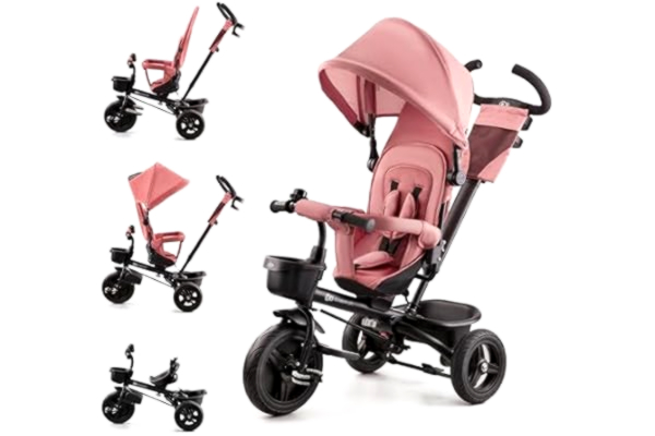 KinderKraft Kinderkraft Aveo Trehjuling, Babycykel, Barnets Första Cykel, Med Sufflett, Remmar, Två Korgar, Mugghållare, Praktiskt, Från 9 Månader Till 5 År, Till 25 Kg, Rosa