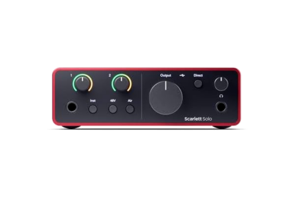 Focusrite  Scarlett Solo 4:e gen USB-ljudkort, för gitarristen, vokalisten eller producenten — Hi-fi-inspelning med studiokvalitet och all mjukvara du behöver för att spela in
